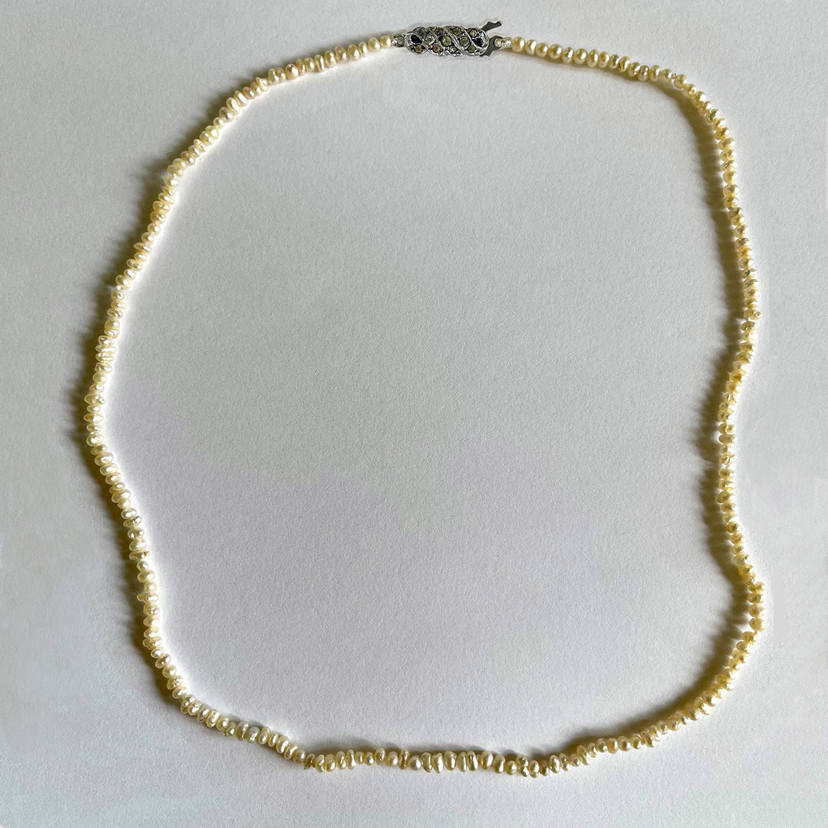 Rare Natural Seed Pearl Strand with Vintage Clasp Necklace