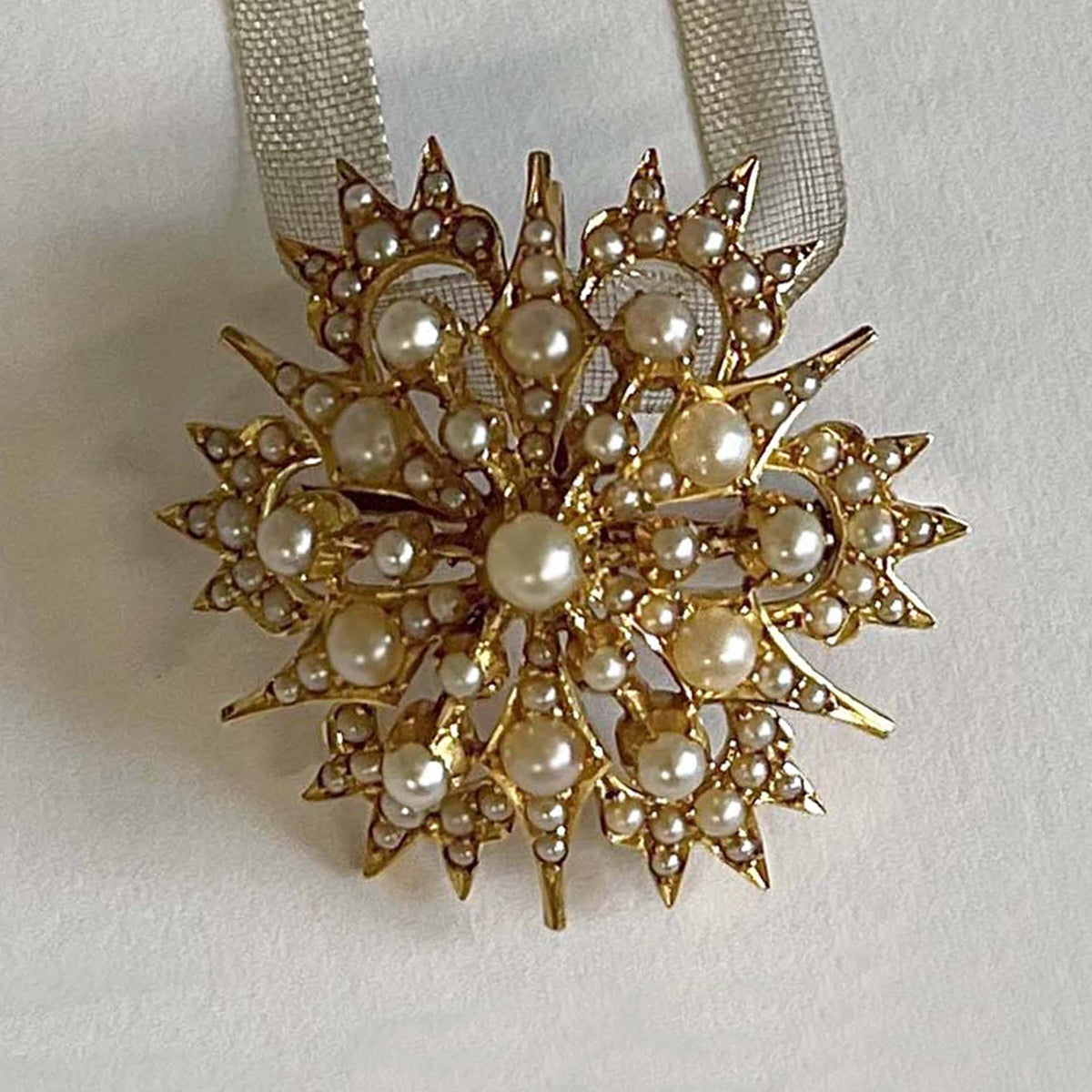 Rare White Natural Pearl Edwardian &#39;Gold Urchin&#39; Pendant