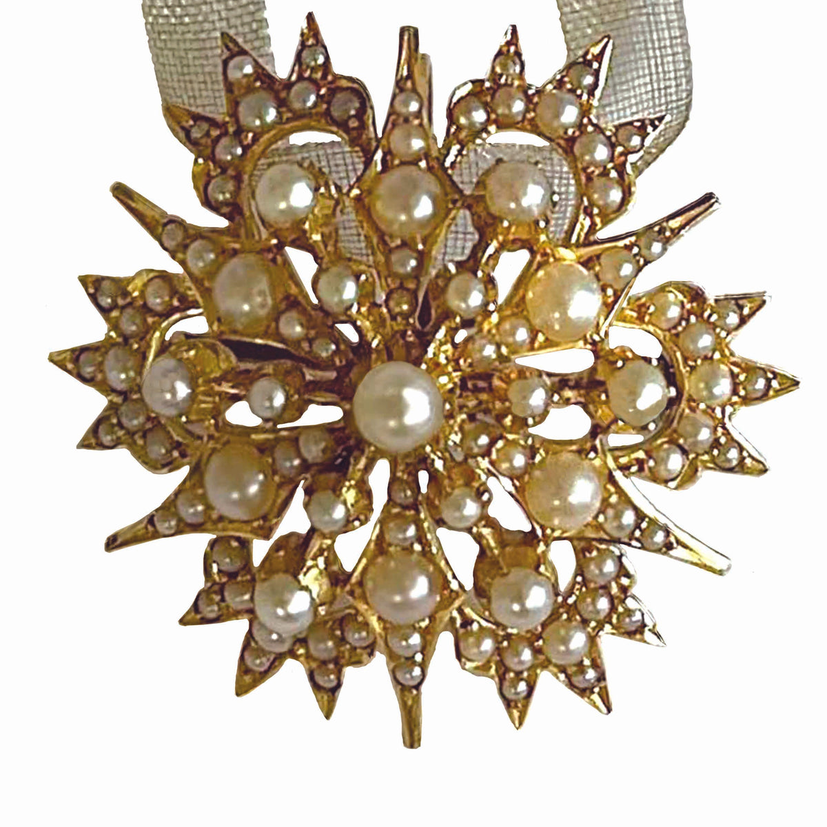 Rare White Natural Pearl Edwardian &#39;Gold Urchin&#39; Pendant