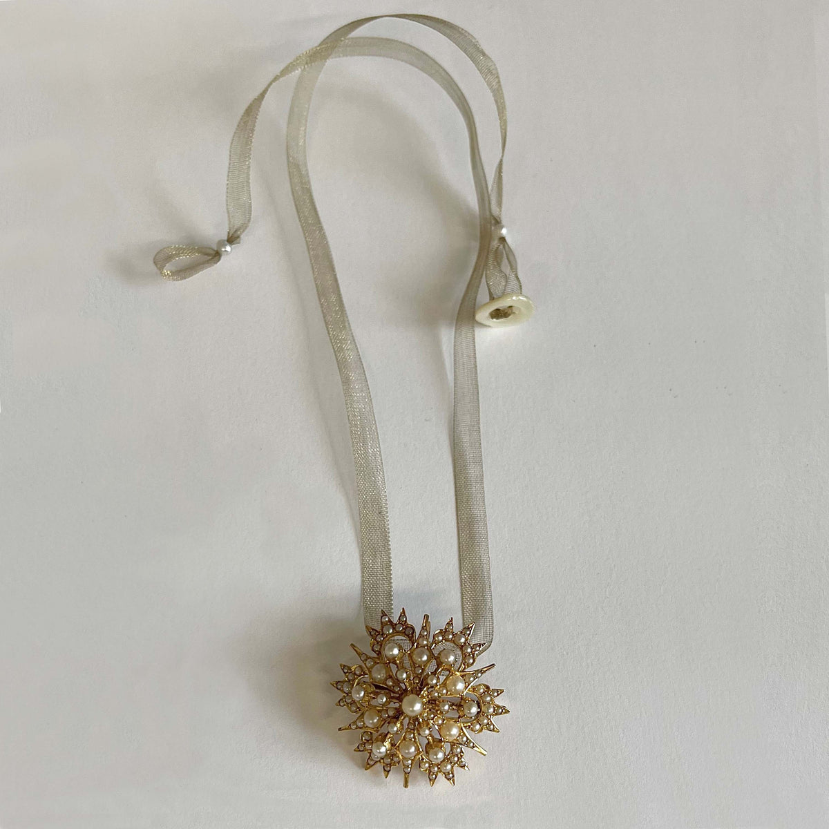 Rare White Natural Pearl Edwardian &#39;Gold Urchin&#39; Pendant