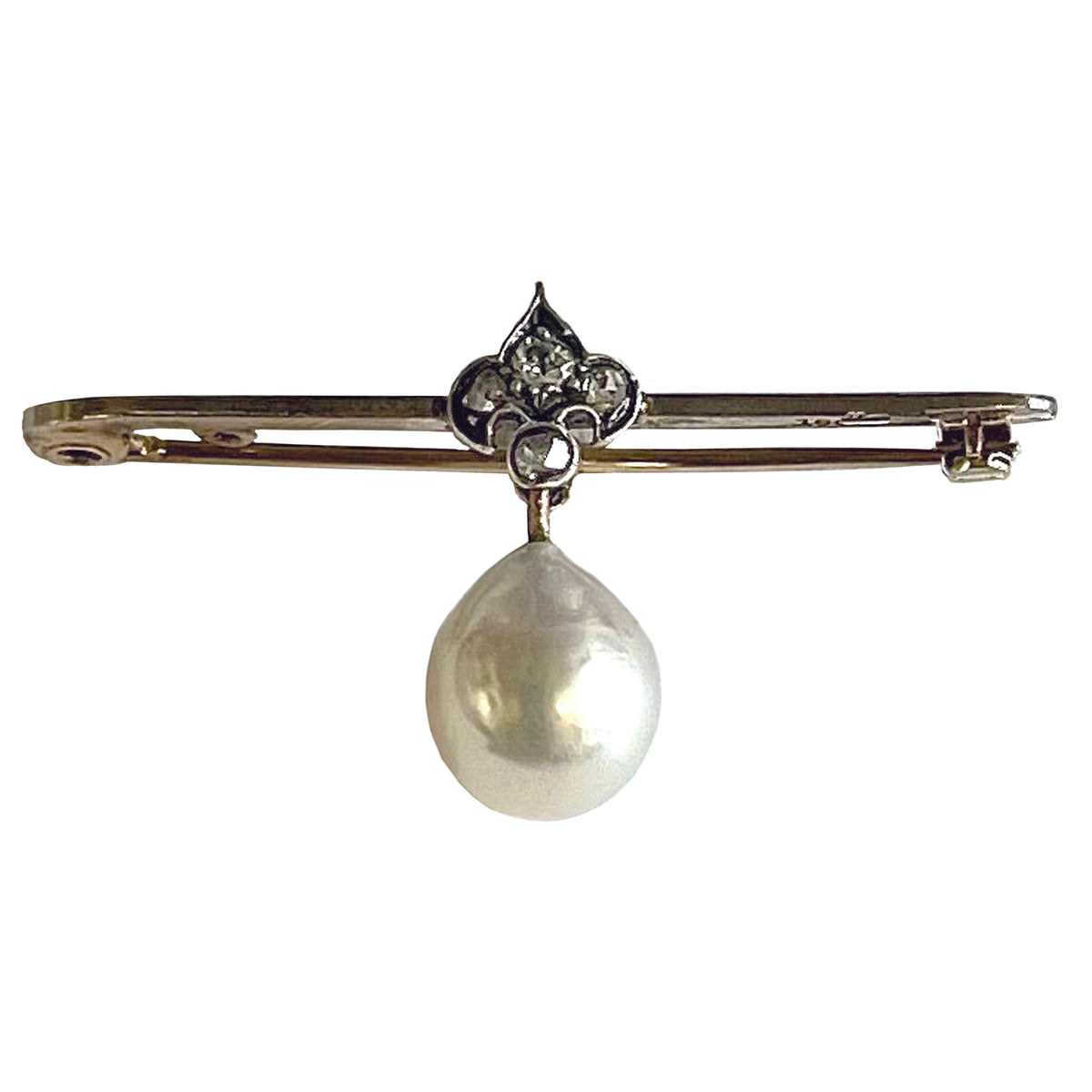 White South Sea Pearl &amp; Diamond Fleur De Lis Brooch