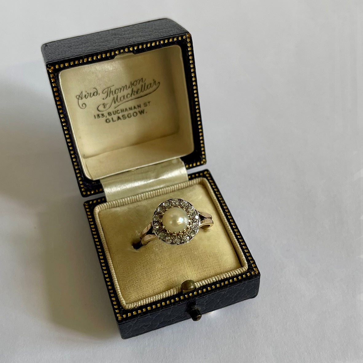 Rare White Natural Pearl &amp; Diamond Edwardian Cluster Ring