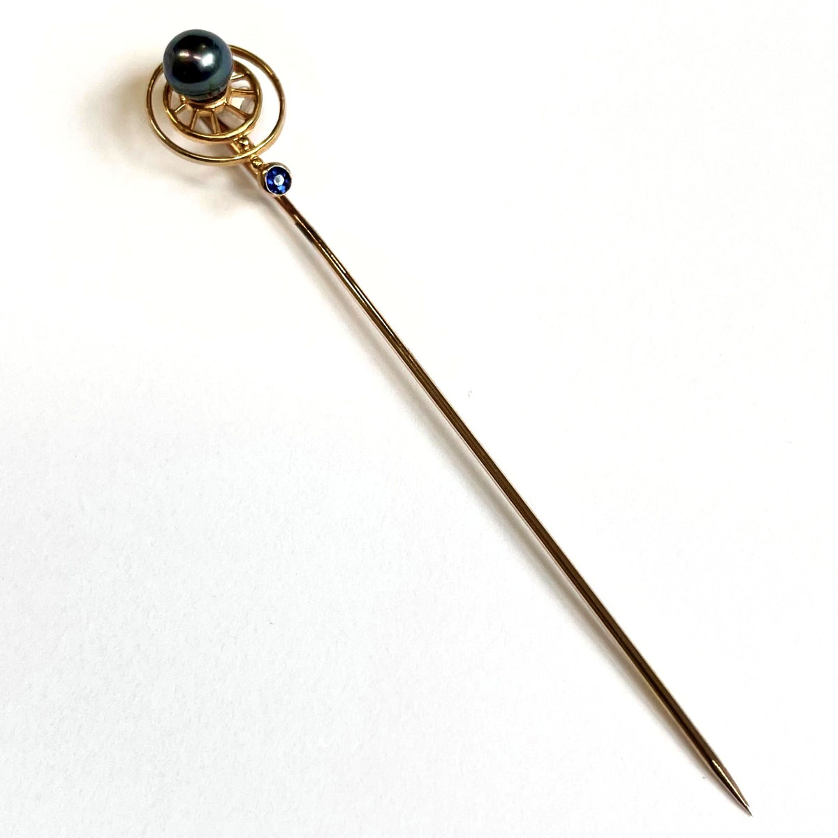 Black Freshwater Pearl &amp; Sapphire Victorian &#39;Globe&#39; Pin