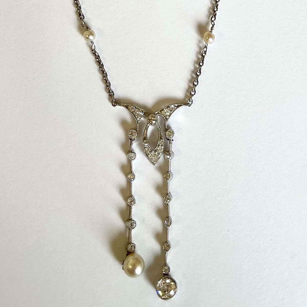 Rare White Natural Pearl, Diamond &amp; Platinum Belle Epoque &#39;Negligee&#39; Pendant