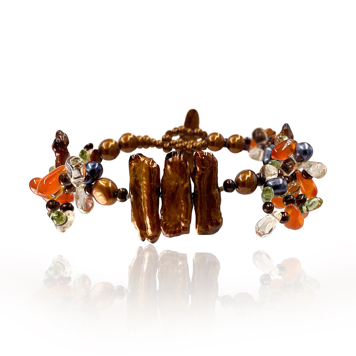 Copper Multi-Coloured Pearl &amp; Semi Precious Stone &#39;Abstract&#39; Bracelet