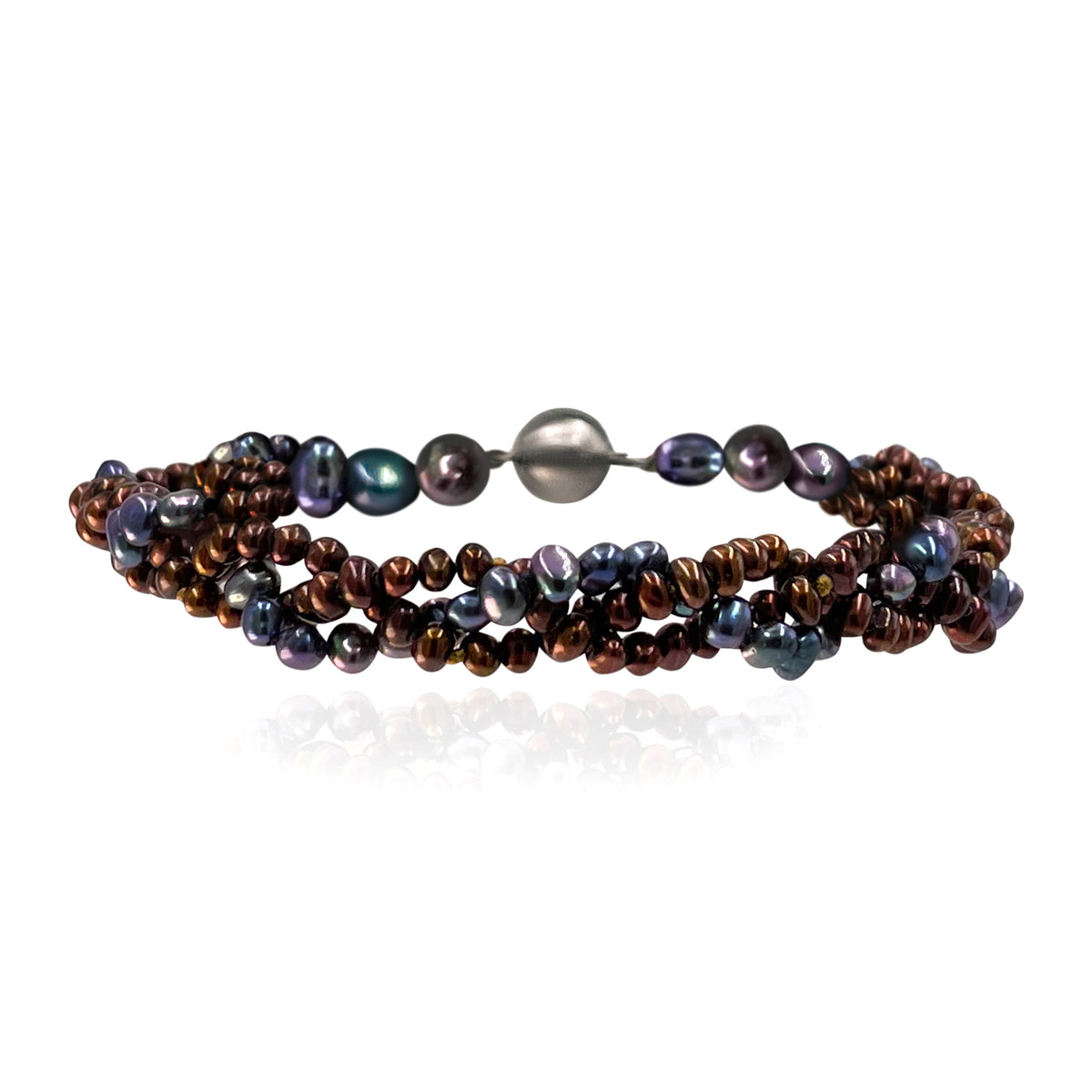 Copper &amp; Black Freshwater Pearl &#39;Éclat&#39; Tress Bracelet