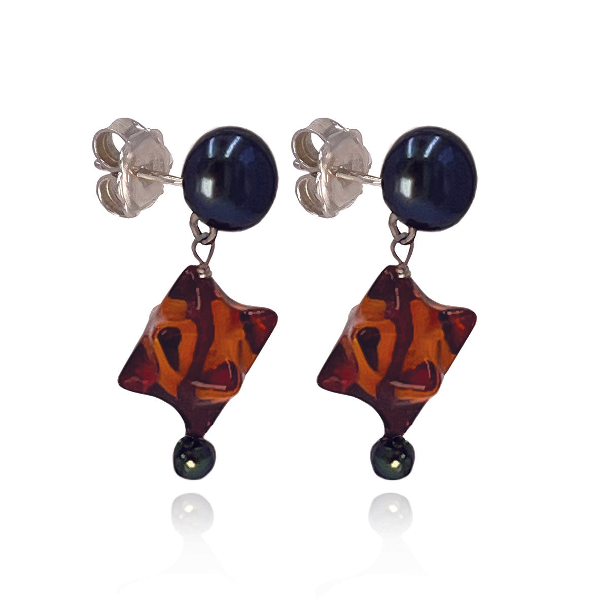 Black Freshwater Pearl &amp; Amber &#39;Honey Drop&#39; Kiss Earrings