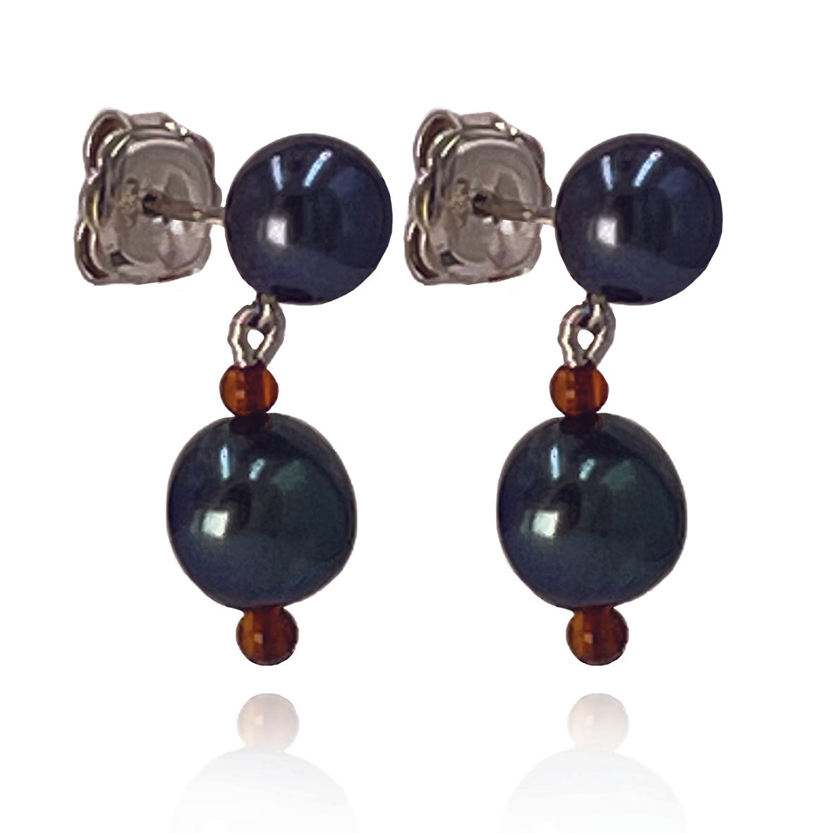 Black Freshwater &amp; Amber Pearl Drop Earrings