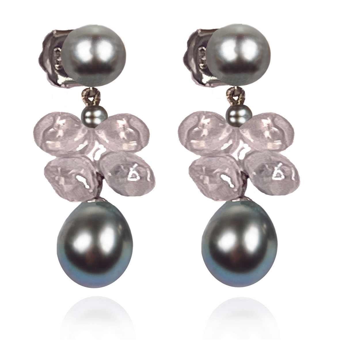 Grey Freshwater Pearl &amp; Rock Crystal &#39;Twinkling Light&#39; Short Earrings