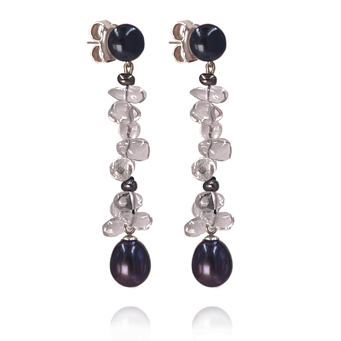 Black Freshwater Pearl &amp; Rock Crystal &#39;Twinkling Light&#39; Earrings