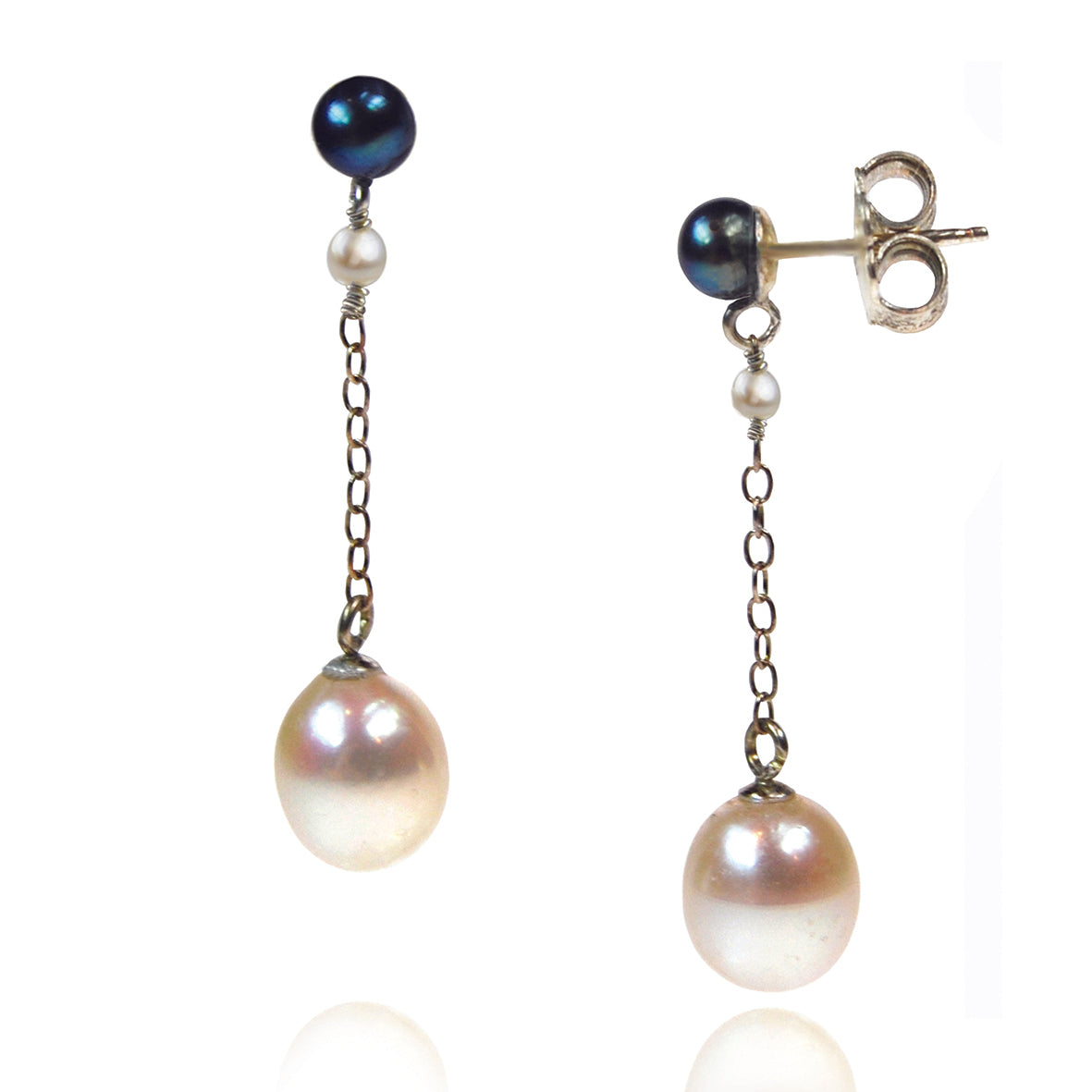 Black &amp; White Freshwater Pearl &#39;It&#39;s A Long Story&#39; Drop Earrings