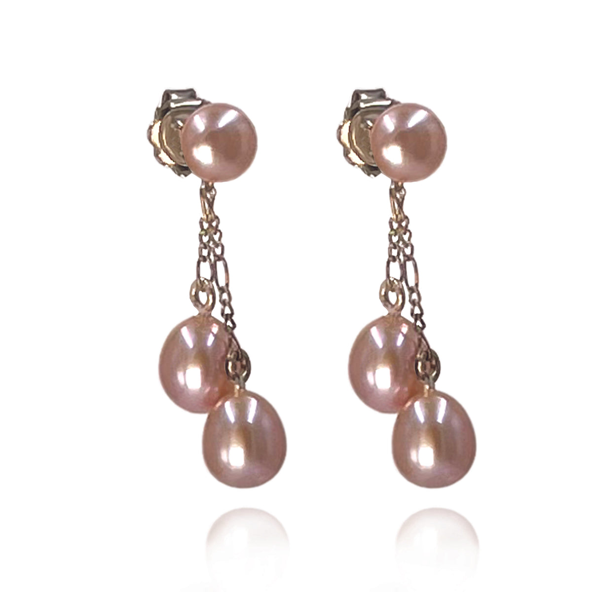 Pink Freshwater Pearl Double Drop Earrings