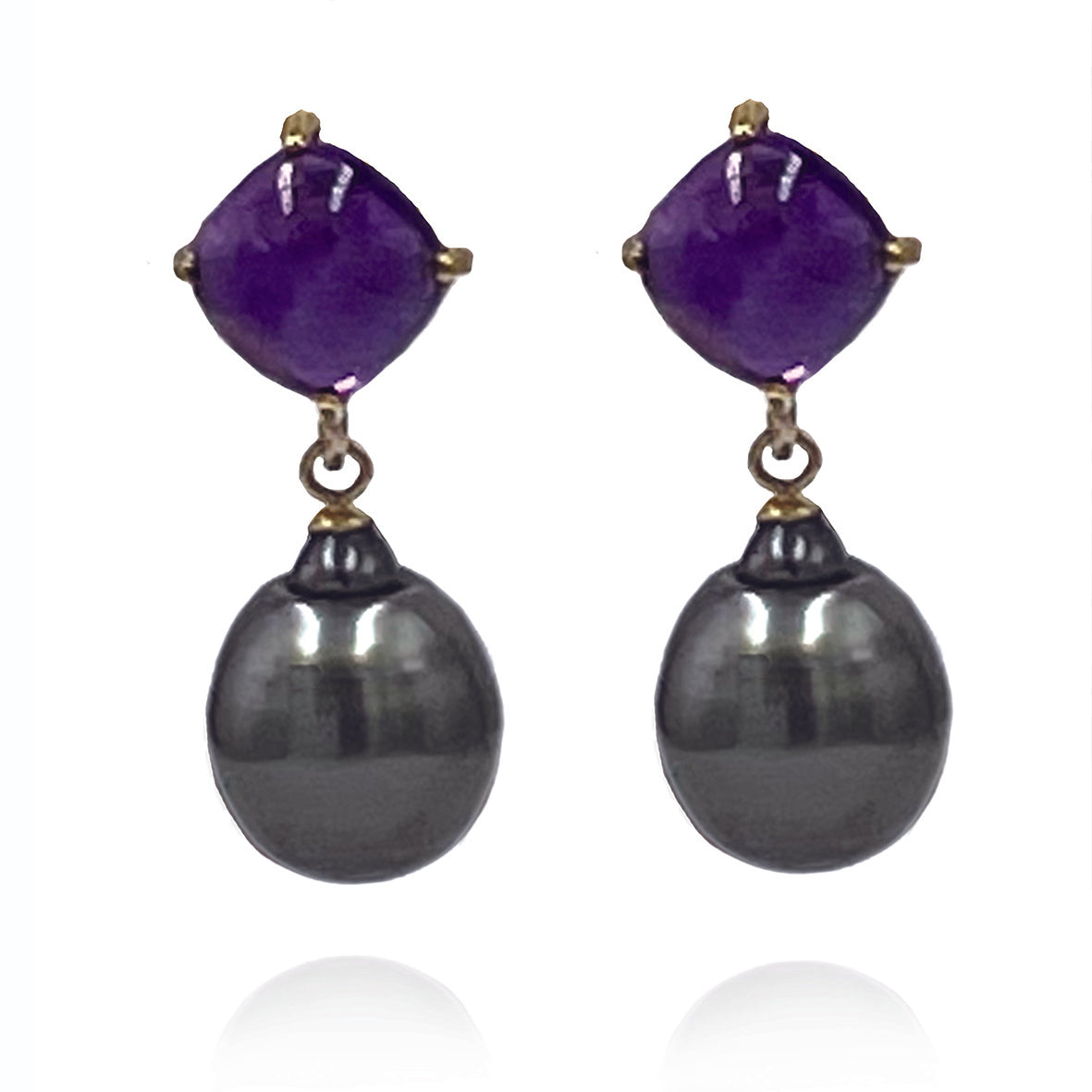 Black Tahitian Pearl &amp; Amethyst &#39;Gatsby&#39; Earrings