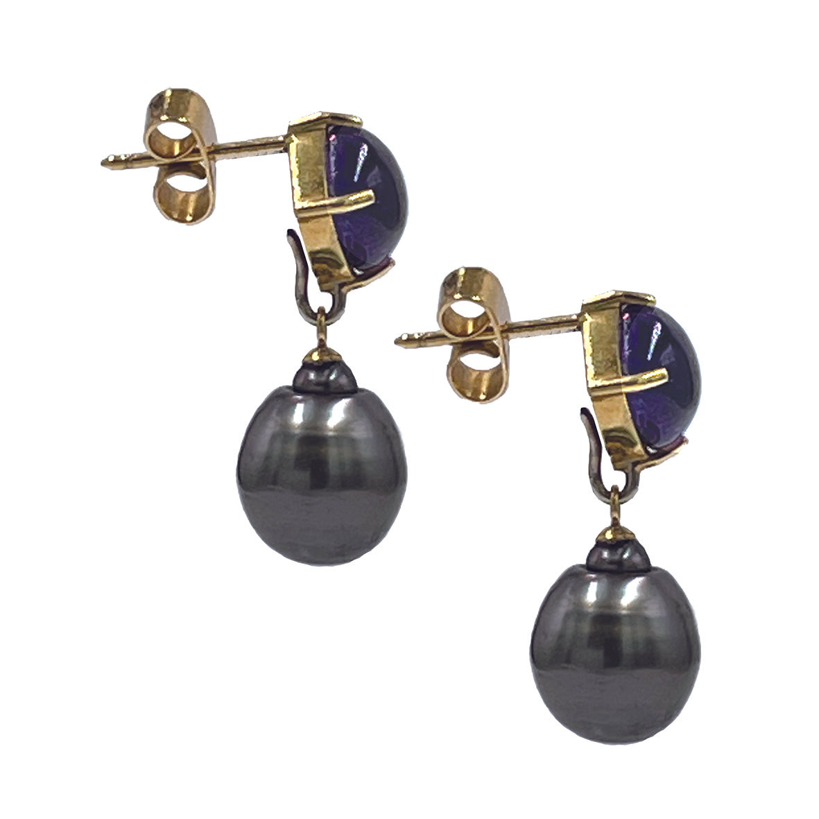 Black Tahitian Pearl &amp; Amethyst &#39;Gatsby&#39; Earrings