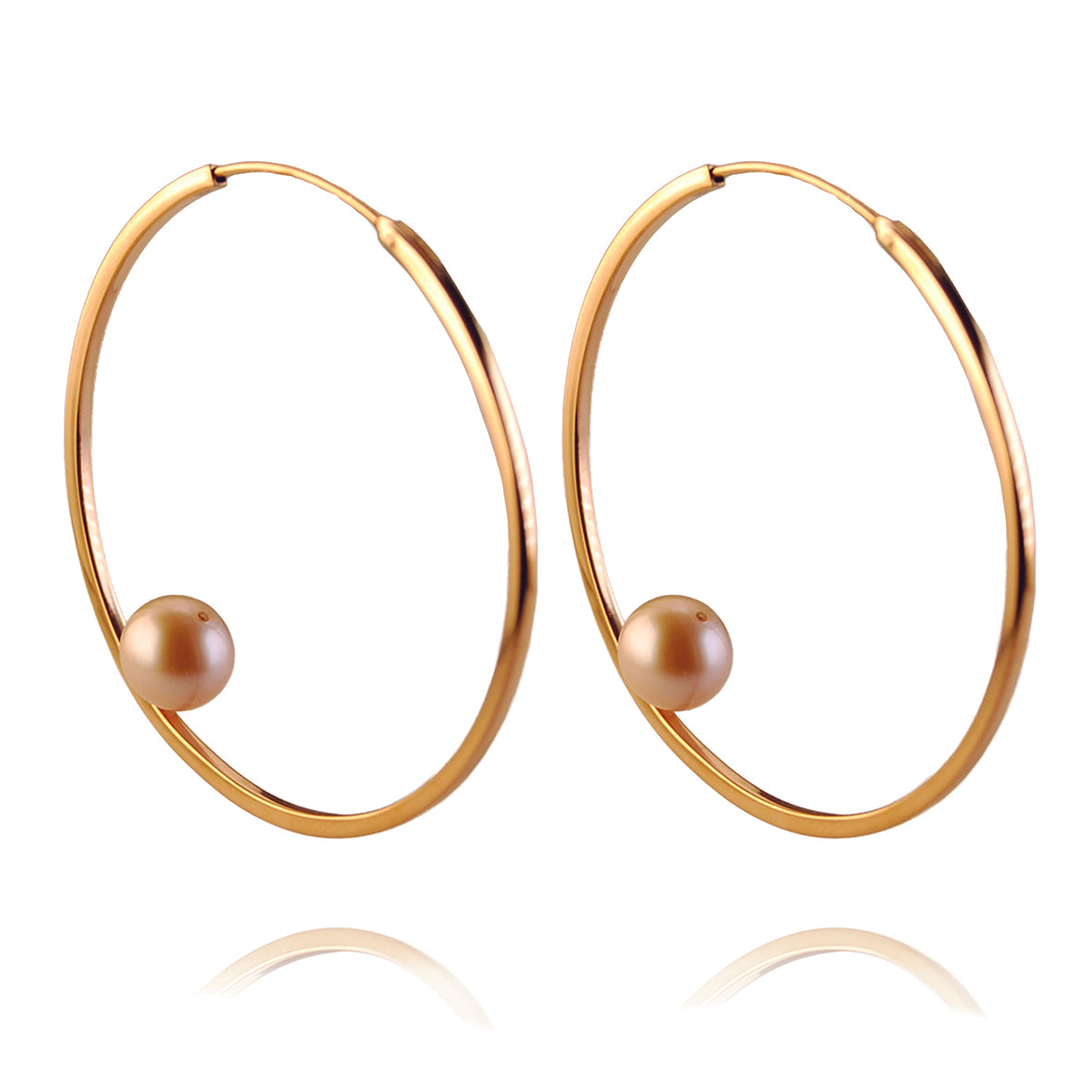 Pink Freshwater Pearl &amp; Rose Gold-Plated Hoop Earrings