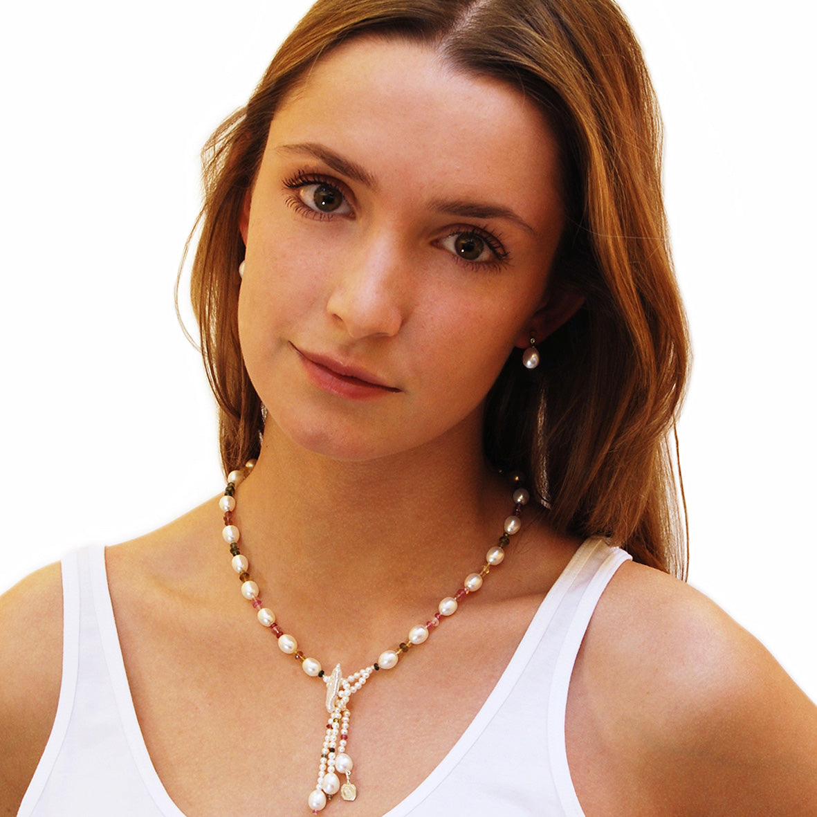 White Freshwater Pearl Drop Gold Earrings