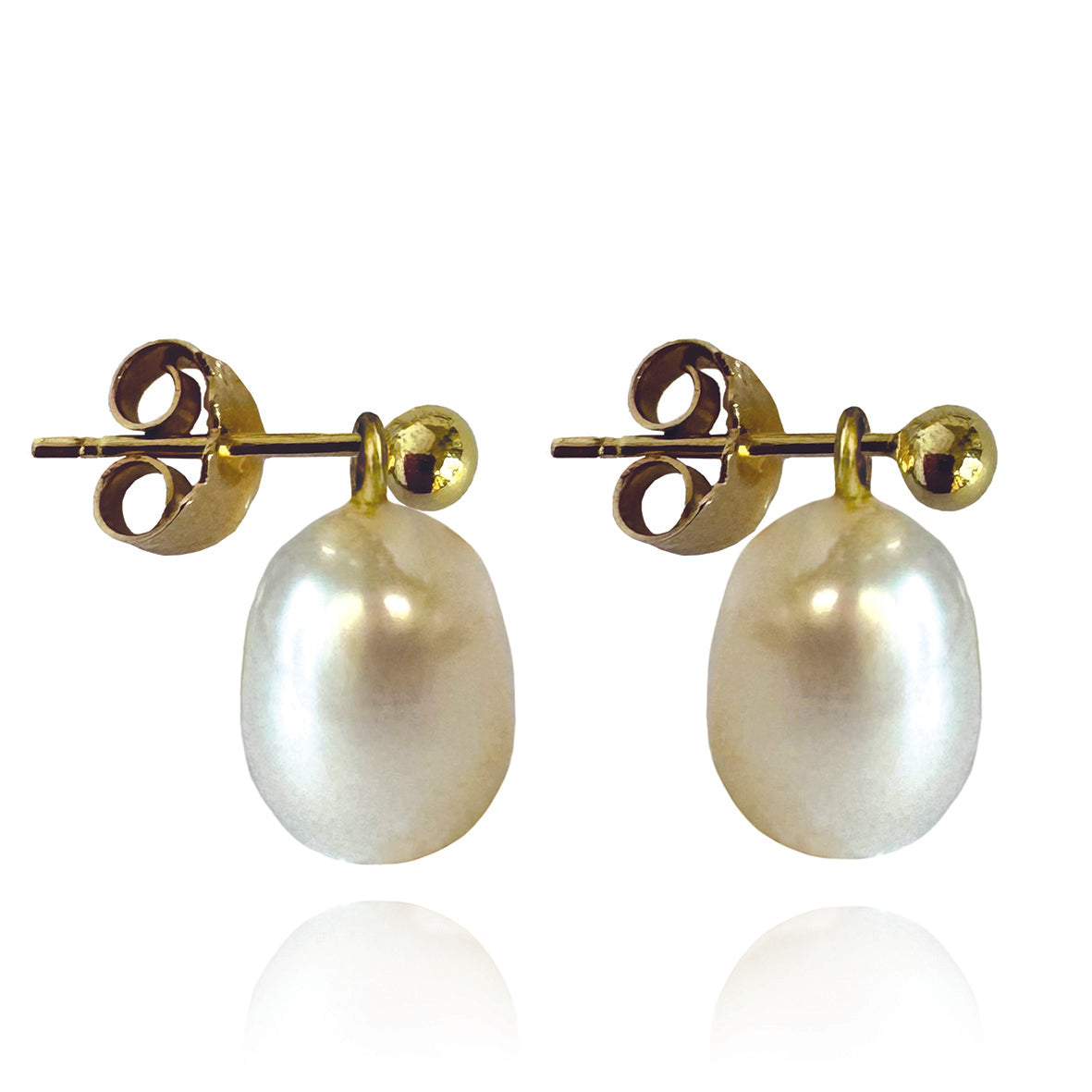 White Freshwater Pearl Drop Gold Earrings