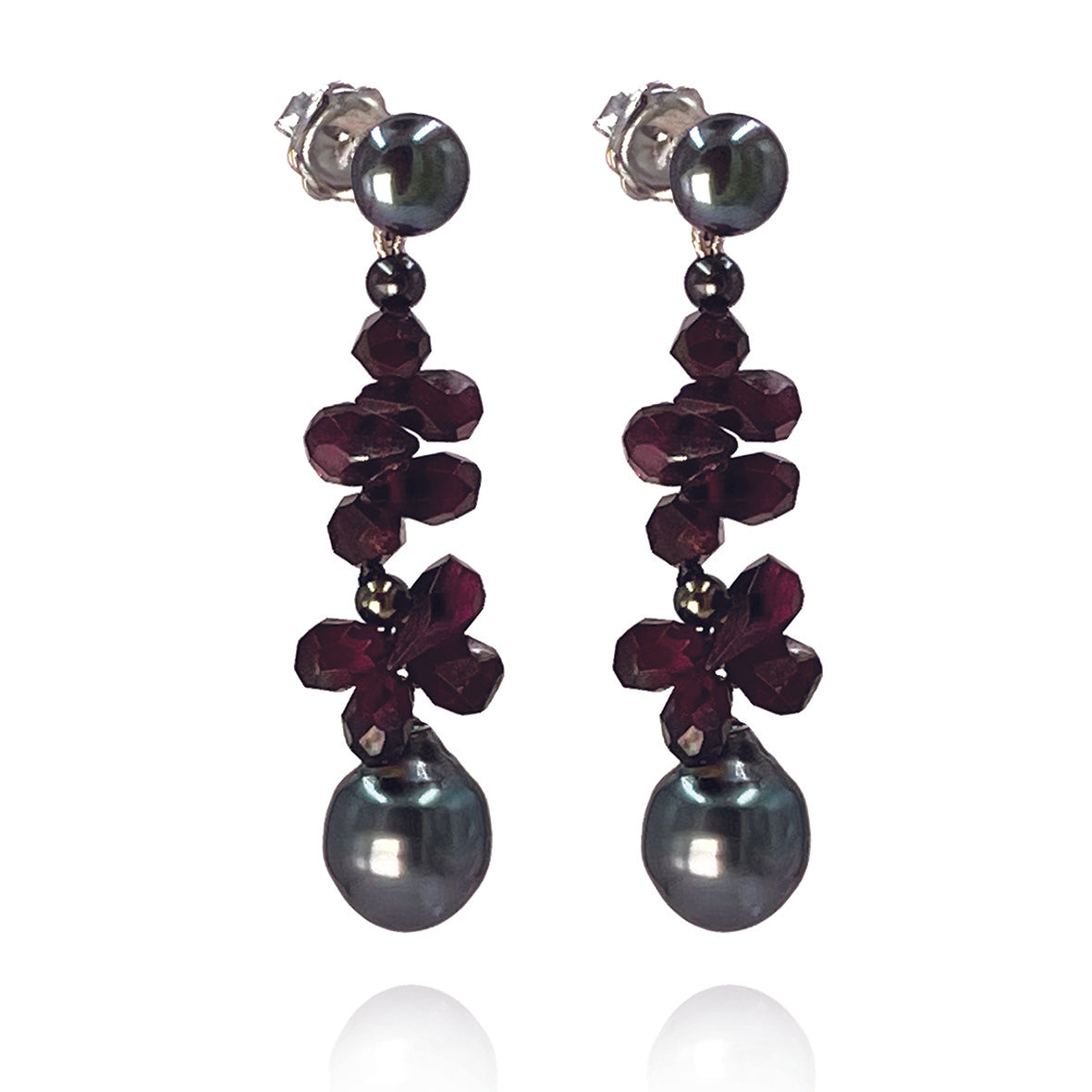 Black Tahitian &amp; Garnet &#39;Twinkling Light&#39; Earrings