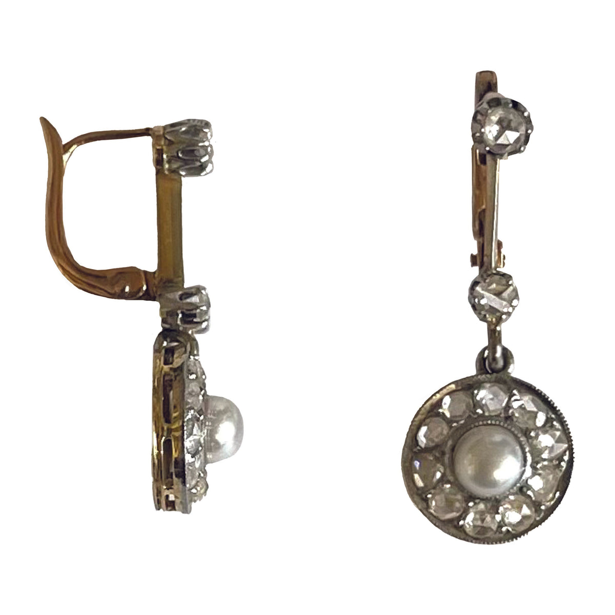 White Freshwater Pearl &amp; Diamond Belle Epoque Drop Earrings