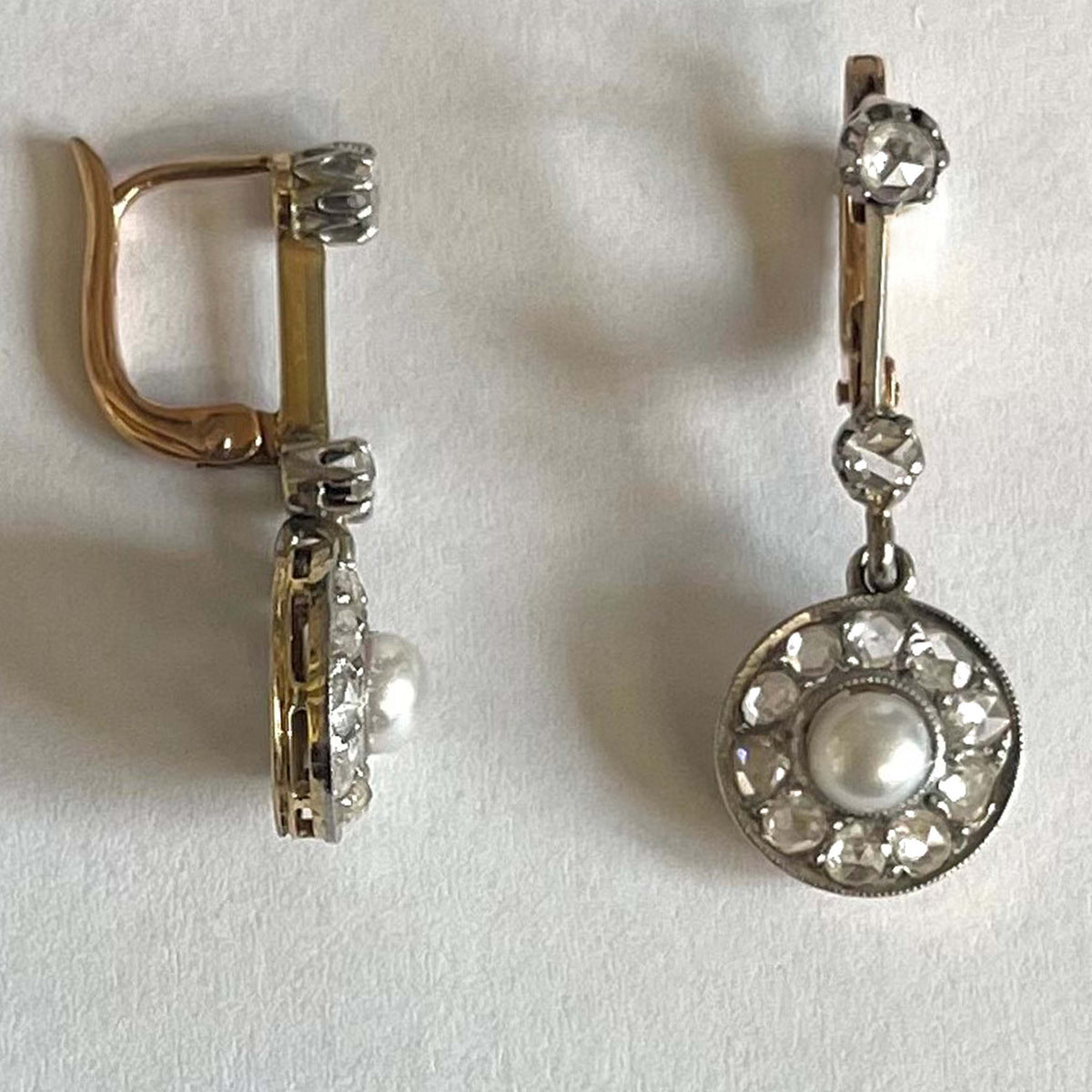 White Freshwater Pearl &amp; Diamond Belle Epoque Drop Earrings