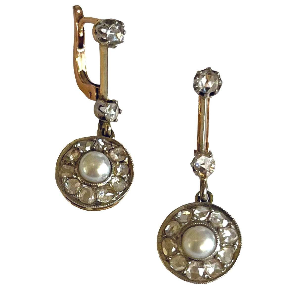 White Freshwater Pearl &amp; Diamond Belle Epoque Drop Earrings