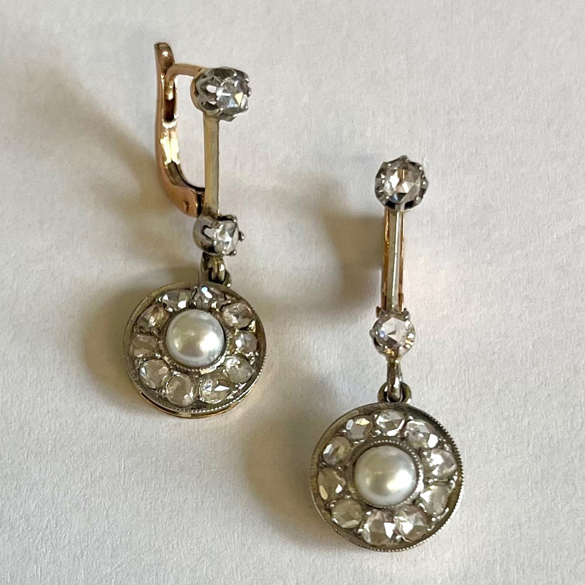 White Freshwater Pearl &amp; Diamond Belle Epoque Drop Earrings