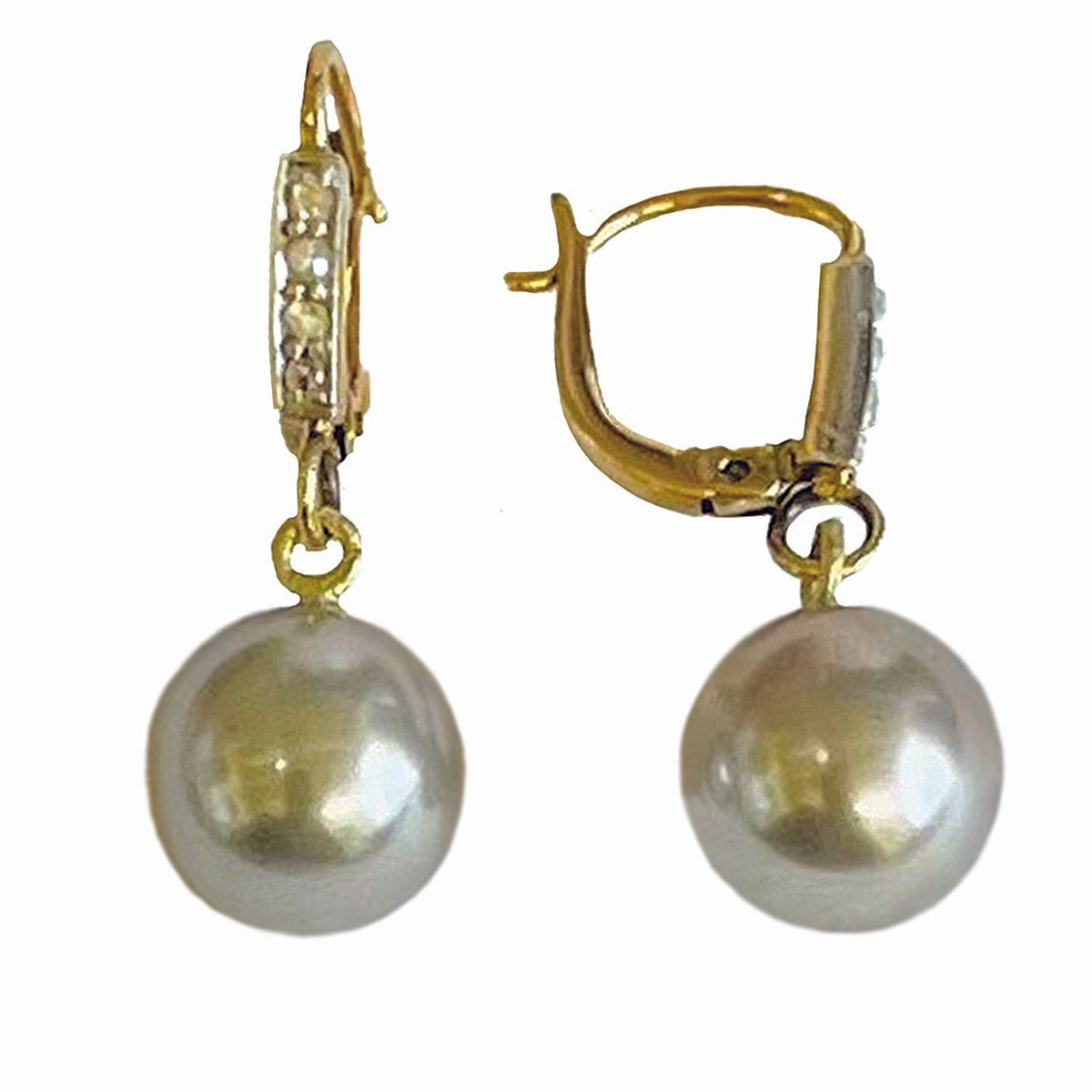 Grey Tahitian Pearl &amp; Diamond Belle Epoque 18ct Gold Drop Earrings