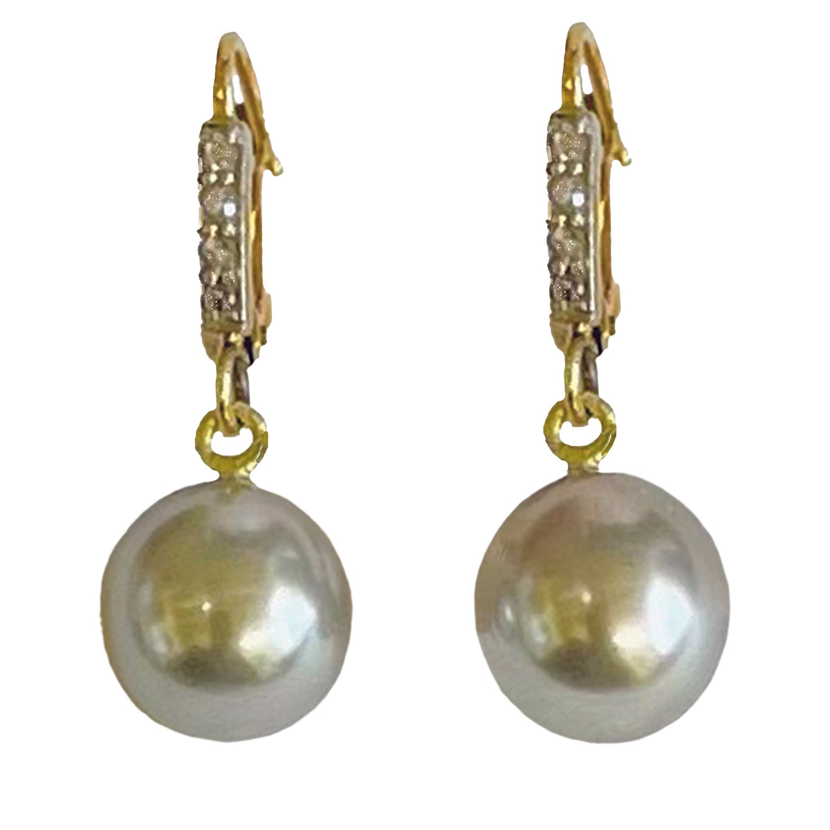 Grey Tahitian Pearl &amp; Diamond Belle Epoque 18ct Gold Drop Earrings