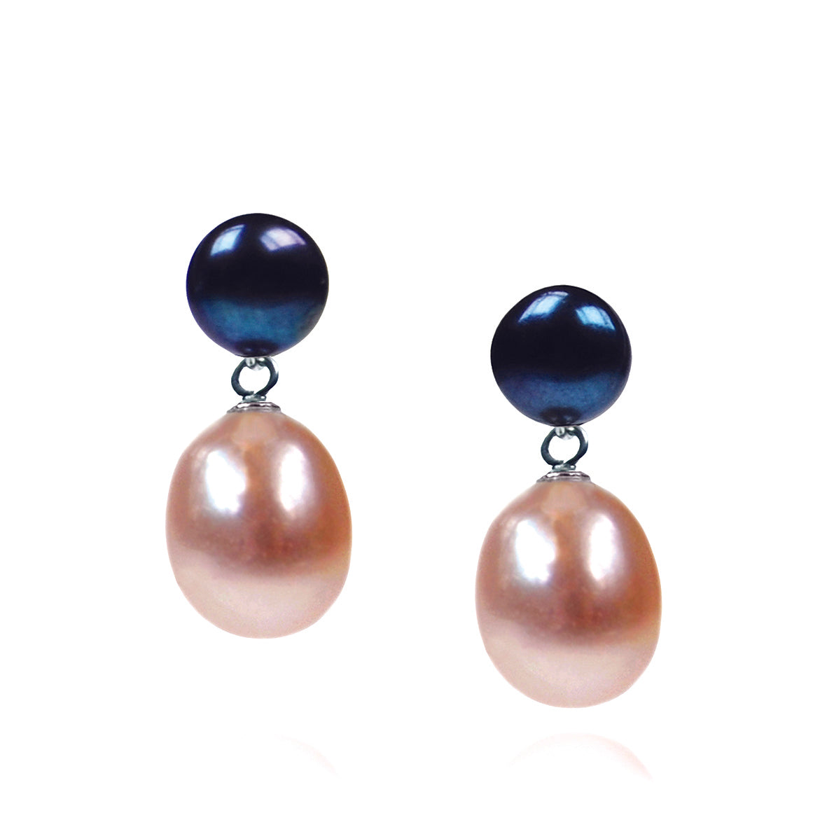 Black &amp; Pink Freshwater Pearl Mini Silver Drop Earrings