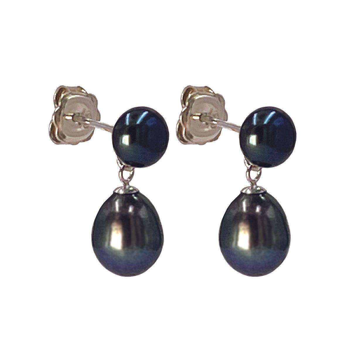 Black Freshwater Pearl Mini Silver Drop Earrings