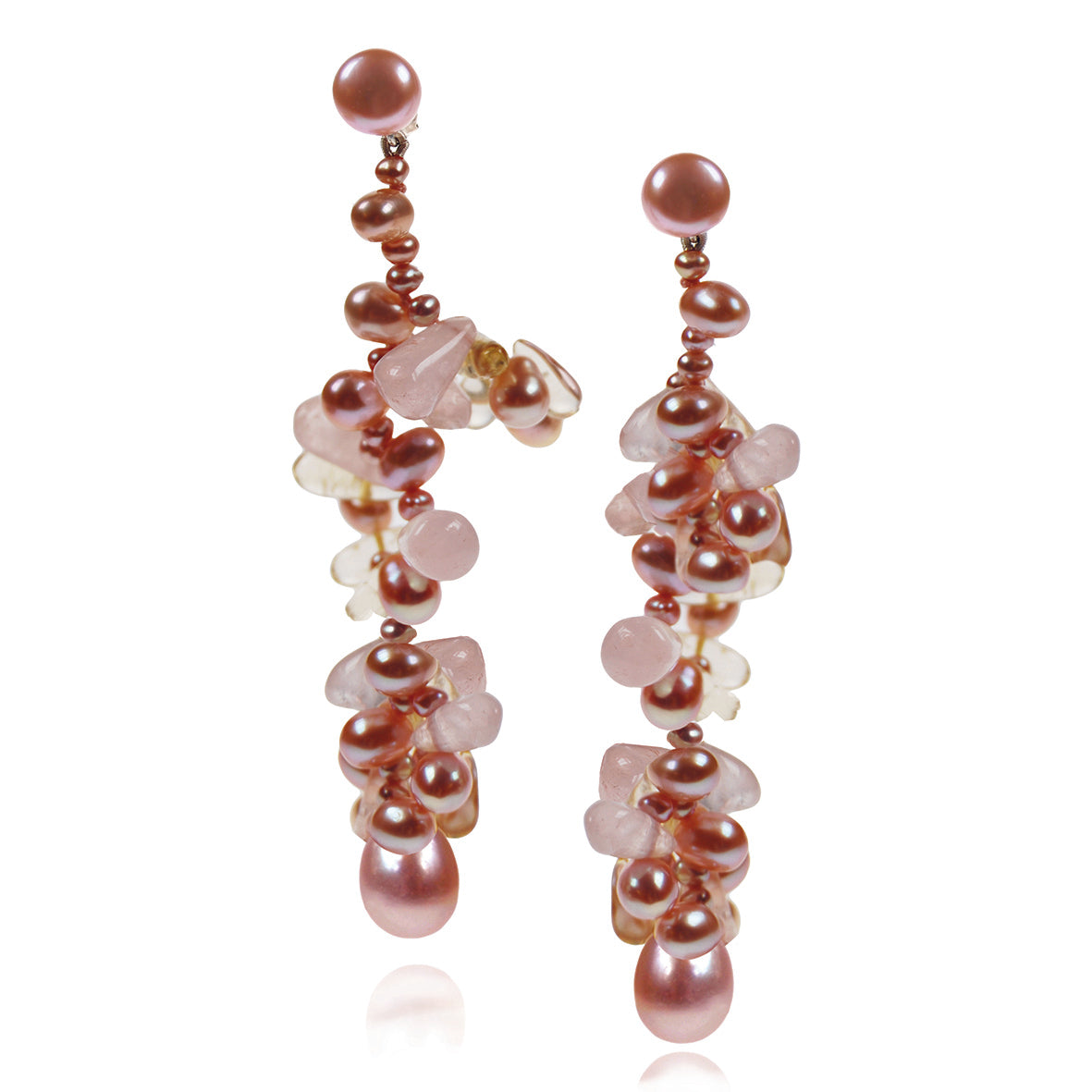 Pink Freshwater Pearl, Citrine &amp; Rose Quartz Drop Earrings
