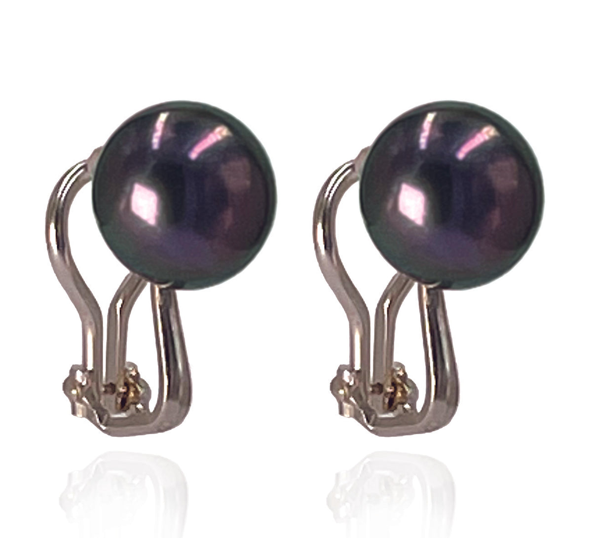 Black Freshwater Pearl Large Clip On Stud Earrings