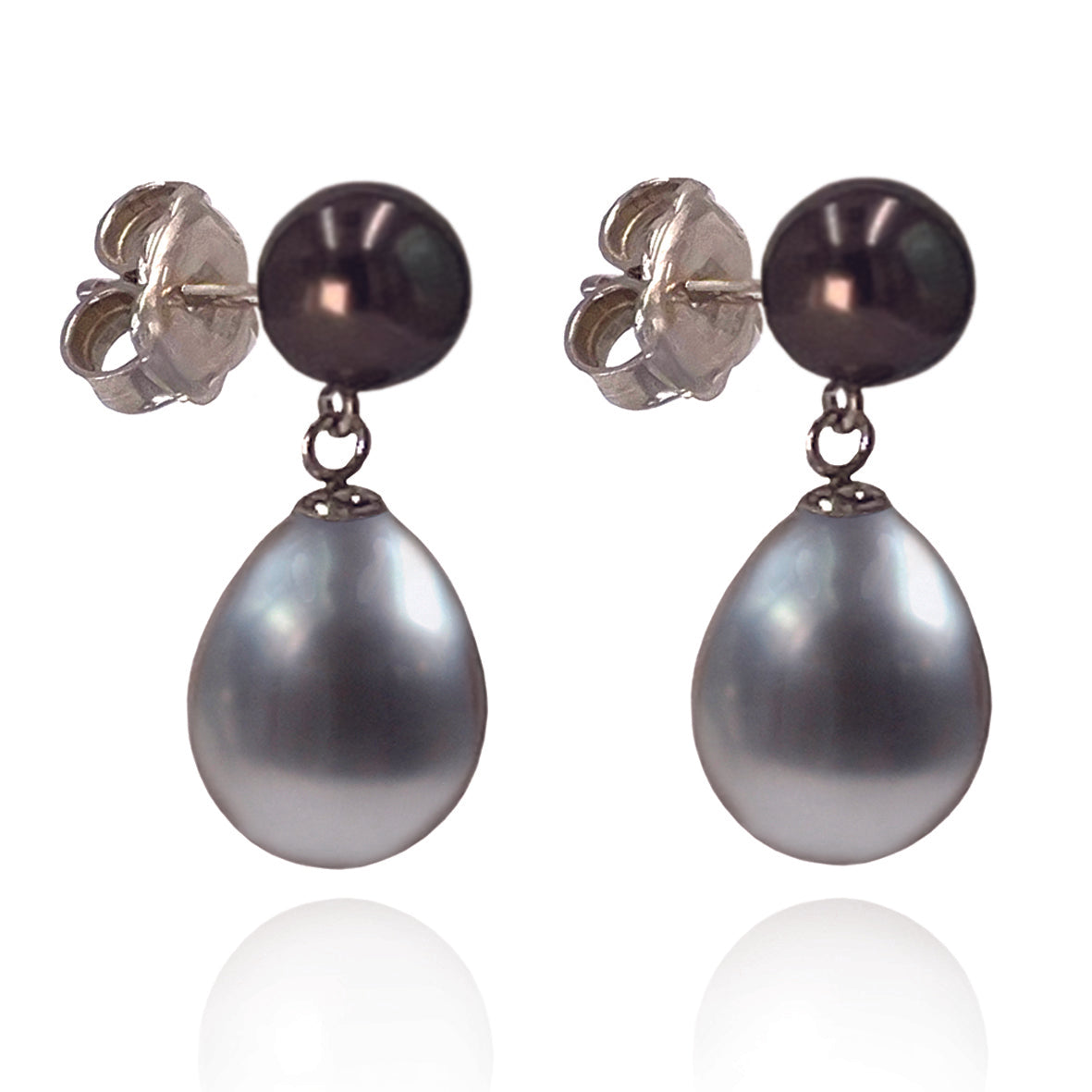 Black &amp; Grey Freshwater Pearl Large Drop Earrings