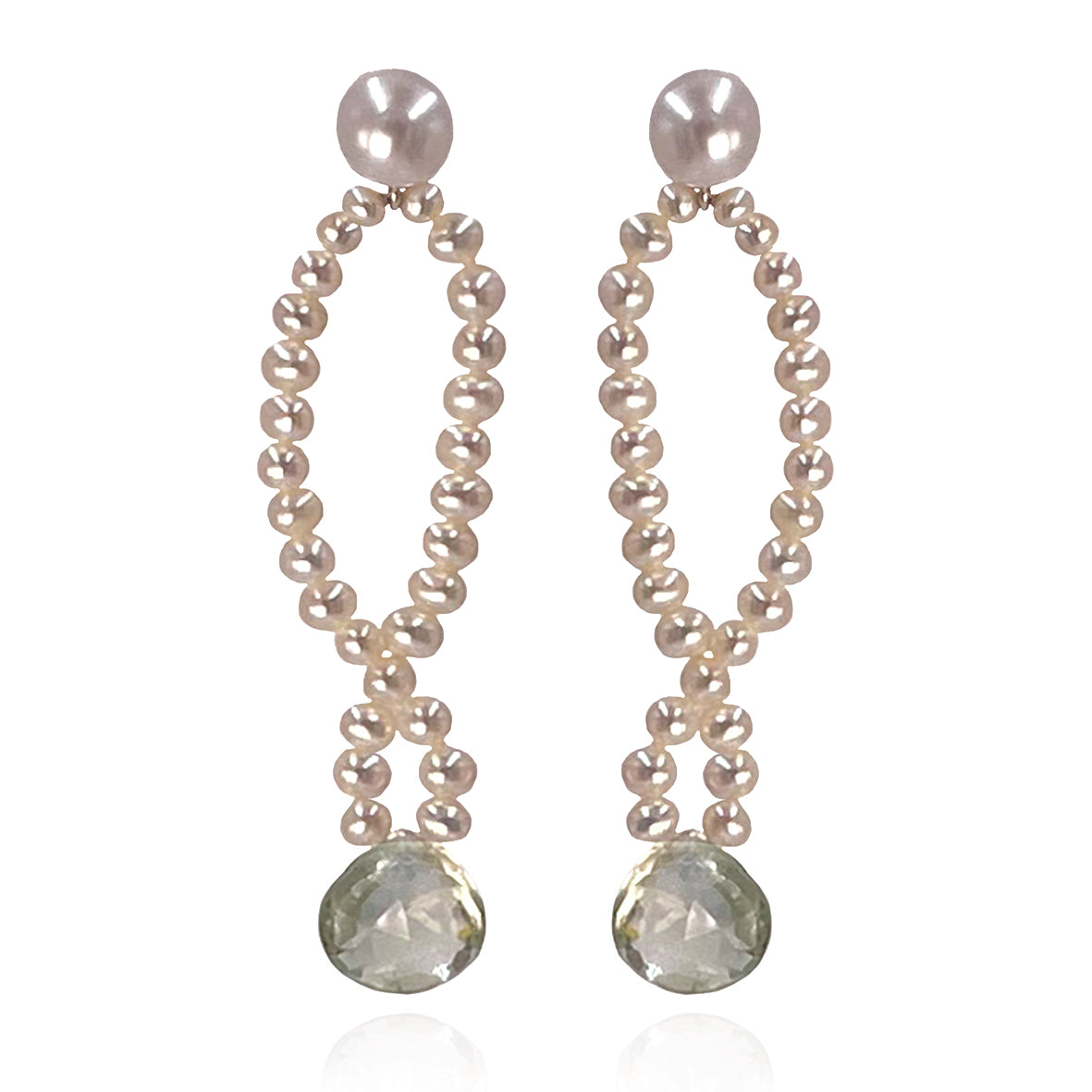 White Freshwater Pearl &amp; Praesolite &#39;Edwardian&#39; Drop Earring