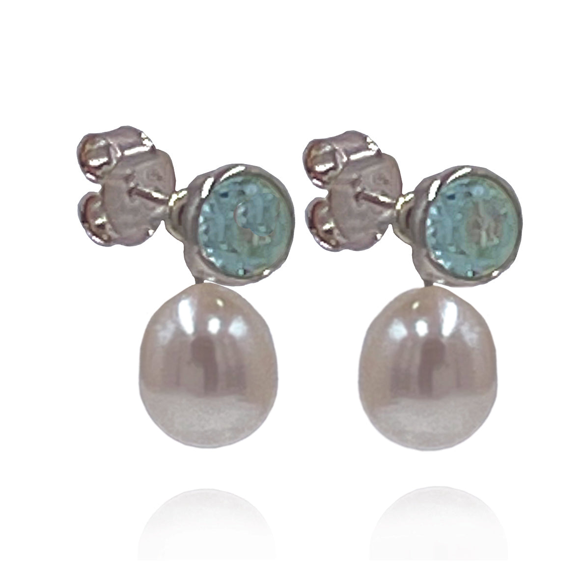 White Freshwater Pearl &amp; Aquamarine &#39;Gatsby&#39; Earrings