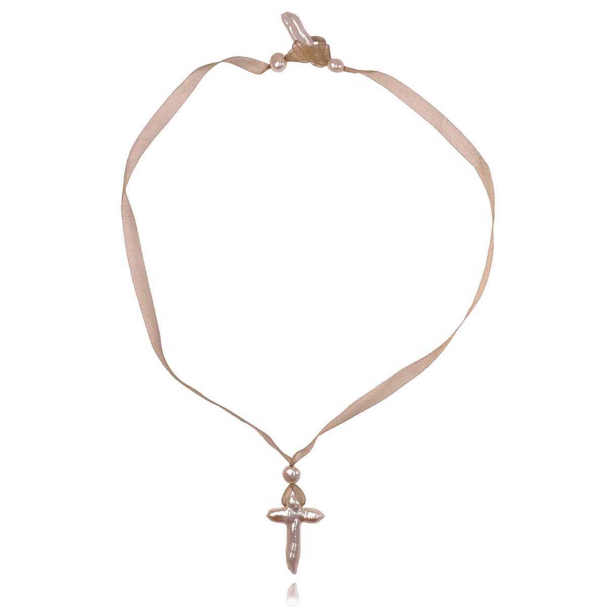 White Freshwater Pearl &amp; Gold Silk &#39;Madonna&#39; Necklace