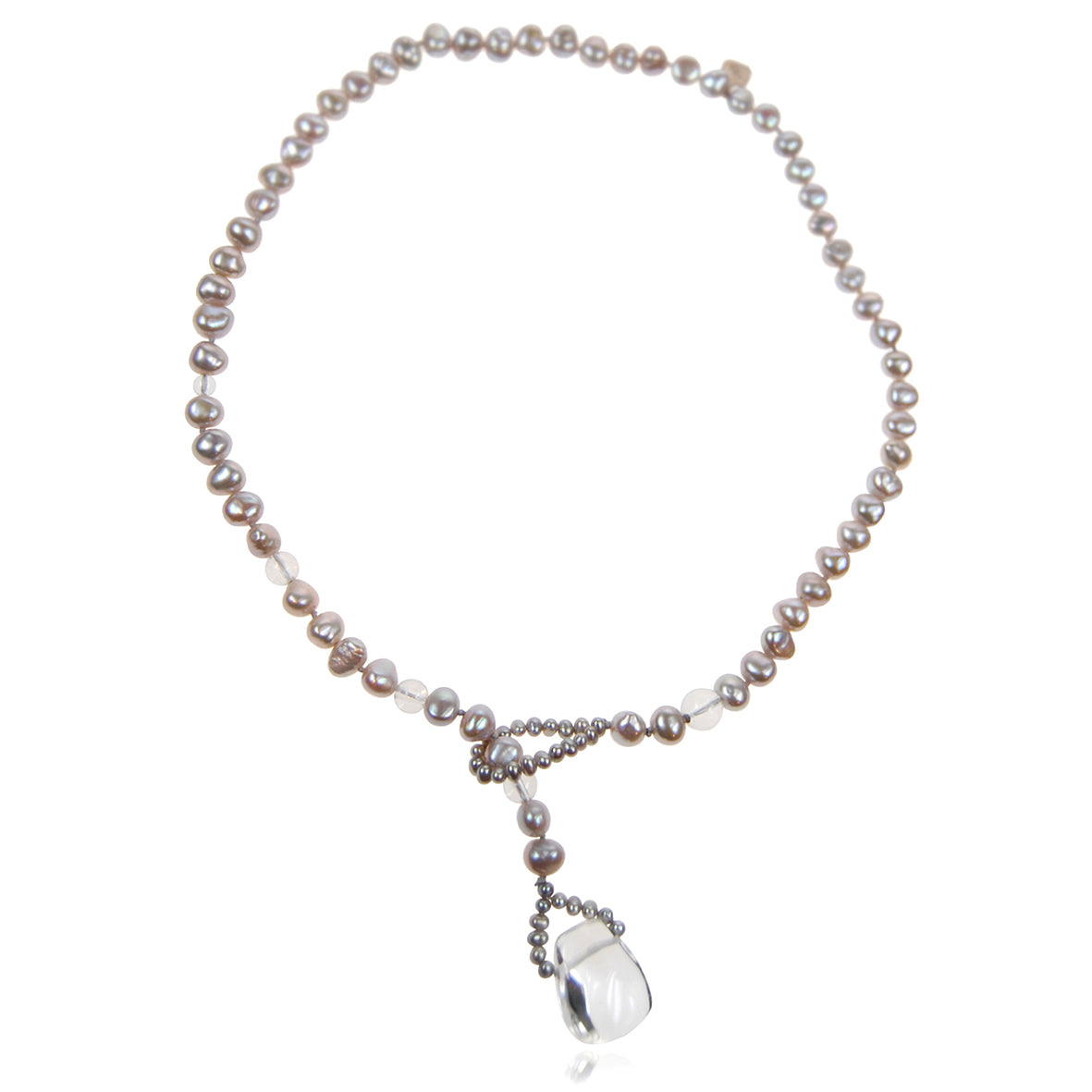 Grey Biwa Pearl &amp; Rock Crystal Short Lasso Necklace