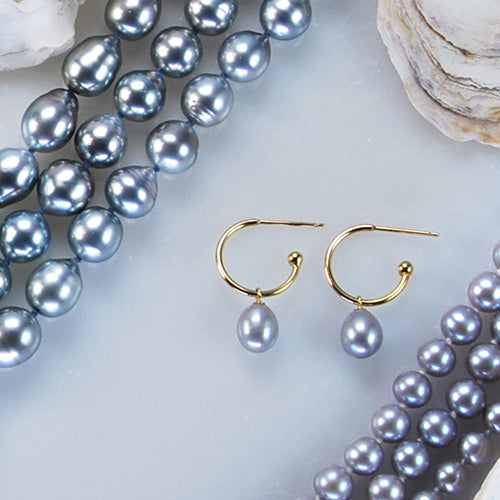 Grey pearl necklace sales and earrings