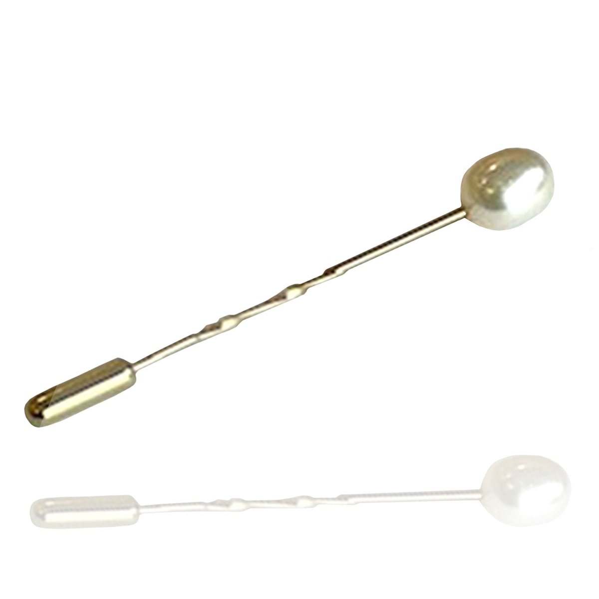 White Biwa Pearl Tie Pin on 18ct Yellow Gold