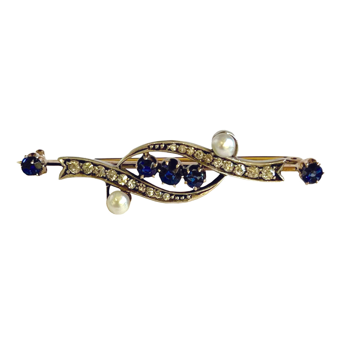 White Freshwater Pearl, Diamond &amp; Sapphire &#39;Twist&#39; Belle Epoque Brooch