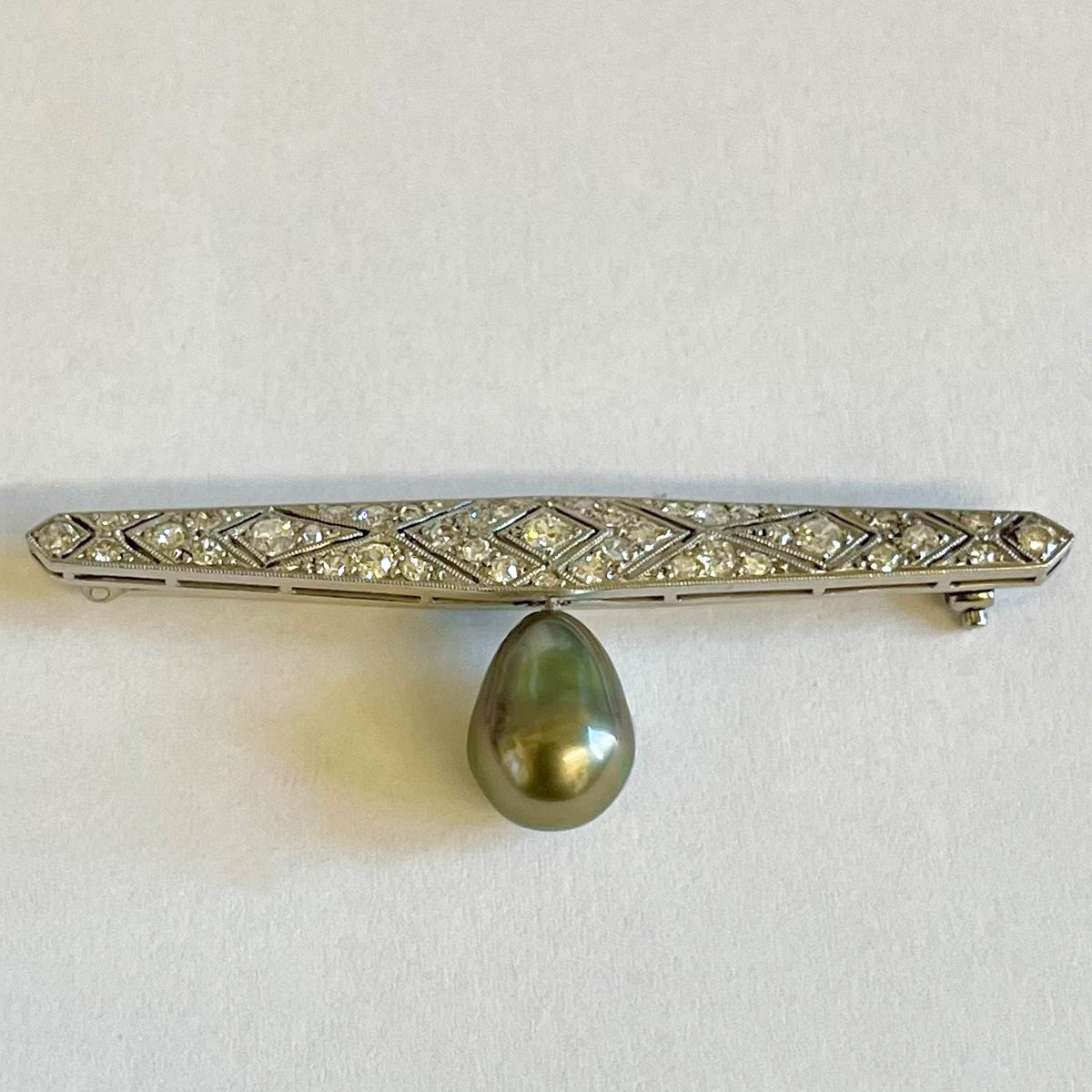 Black Tahitian Pearl &amp; Diamond Original Art Deco Brooch