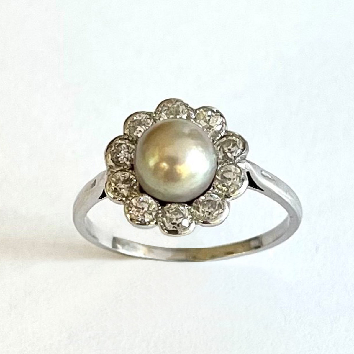 Rare Grey Natural Freshwater Pearl, Diamond &amp; Platinum Belle Epoque Halo Ring