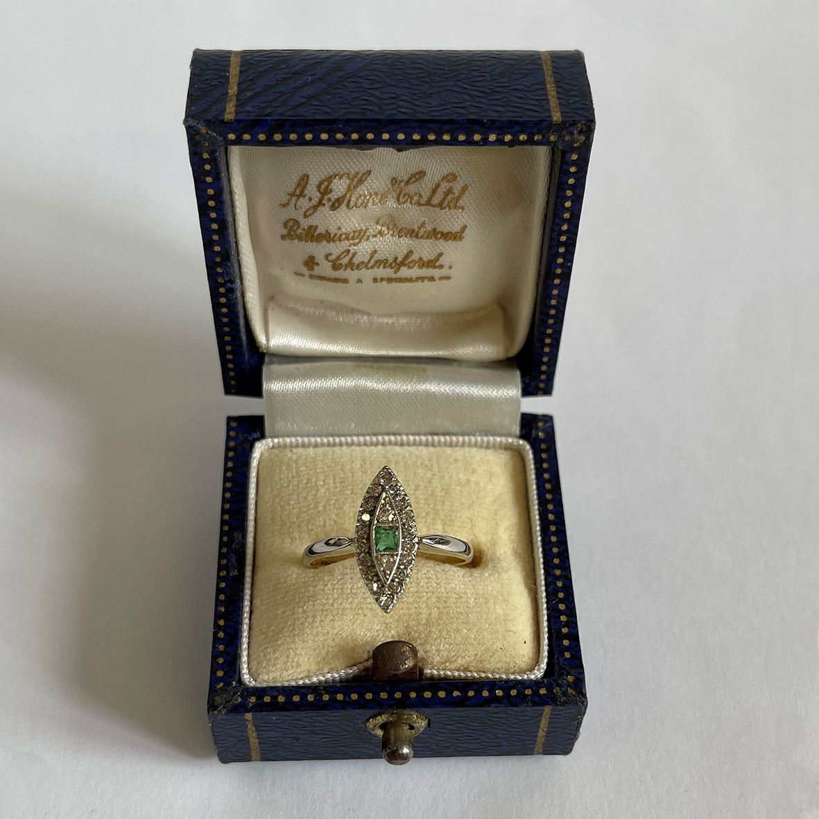 Diamond &amp; Emerald Art Deco Marquise Ring