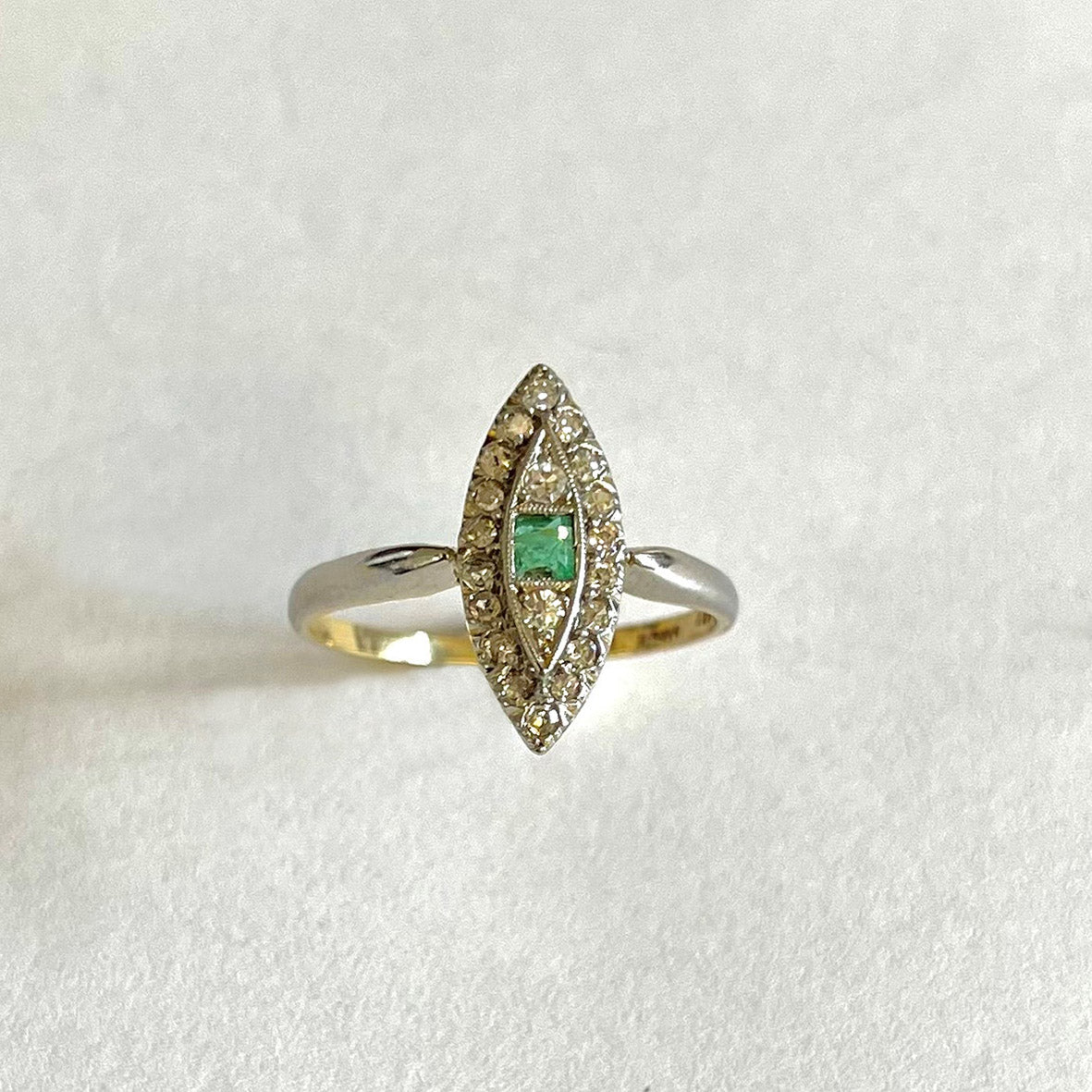 Diamond &amp; Emerald Art Deco Marquise Ring