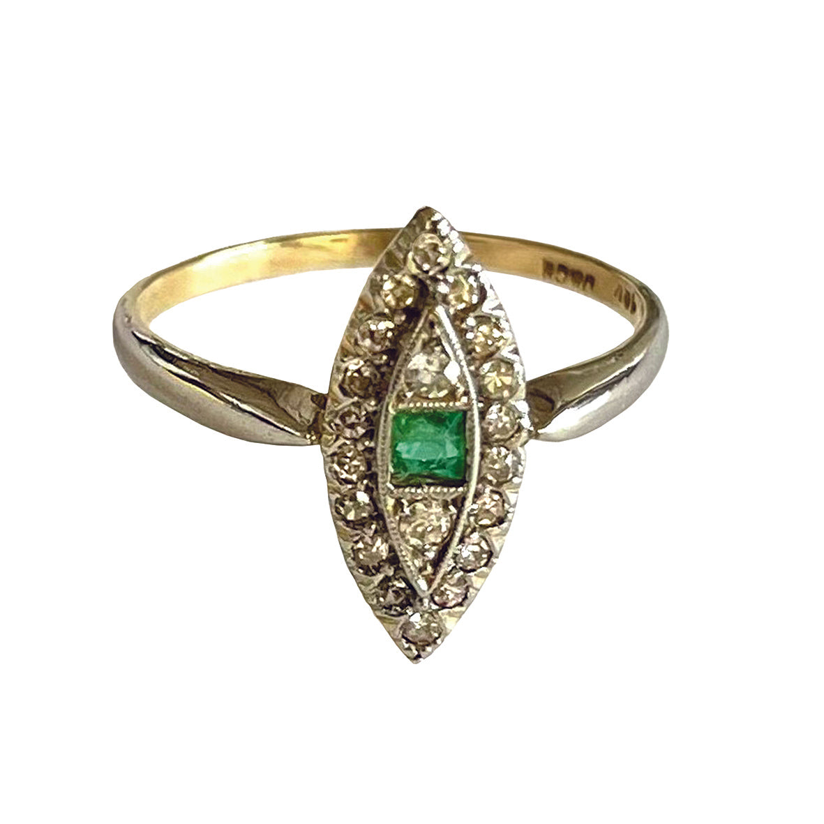 Diamond &amp; Emerald Art Deco Marquise Ring